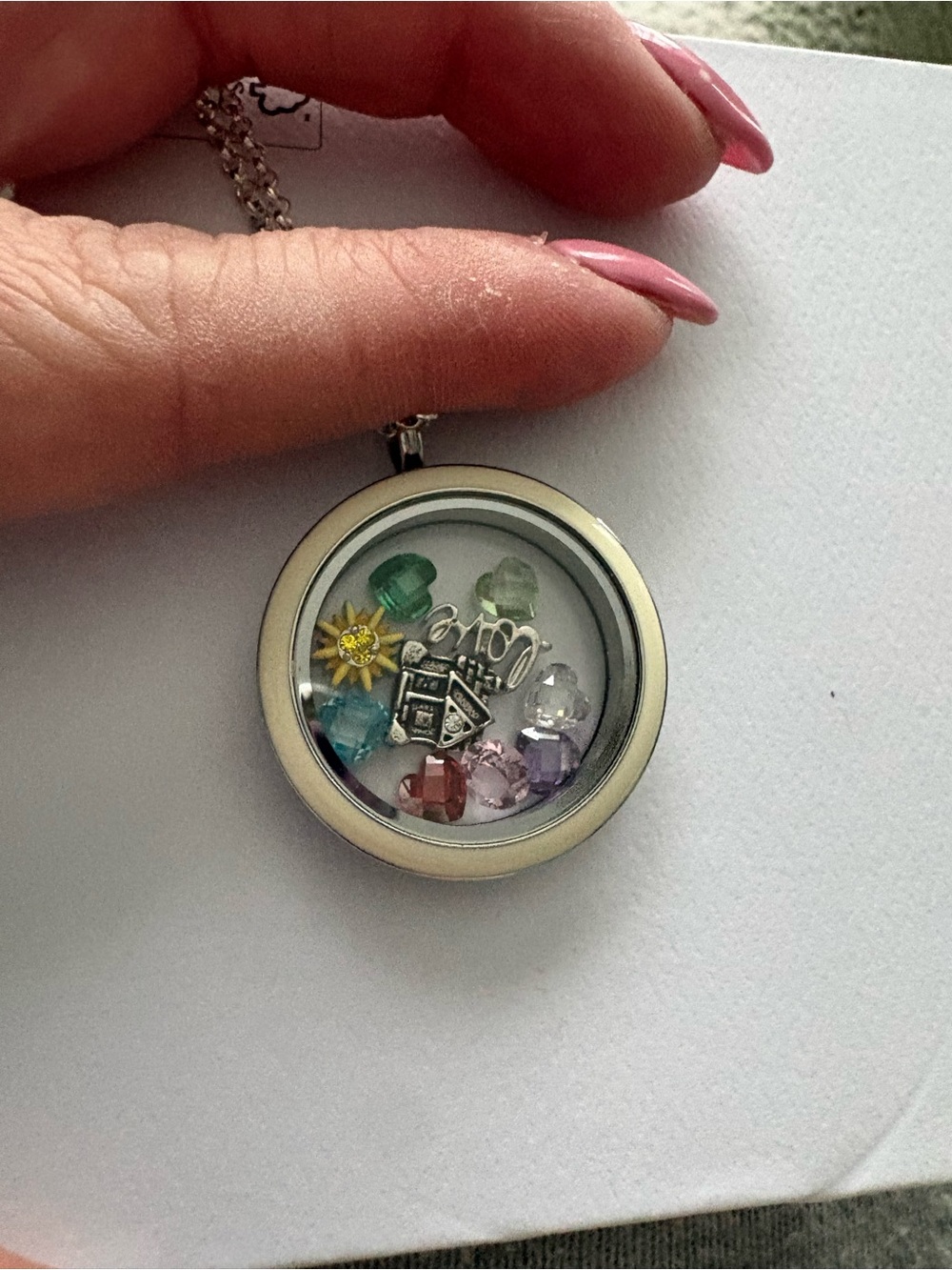 Origami Owl Silver Floating Locket Necklace with Pastel Multi-Color Crystals